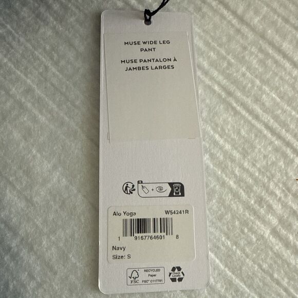 Alo Yoga Wide Leg Pants Navy High Rise Drawstring Size Small NWT - Picture 2 of 4